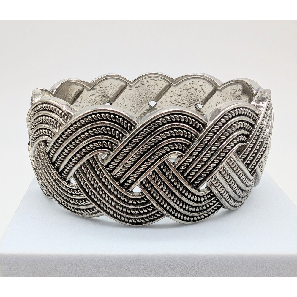Silver Tone Braided Bangle Clamp Bracelet Boho Southwestern